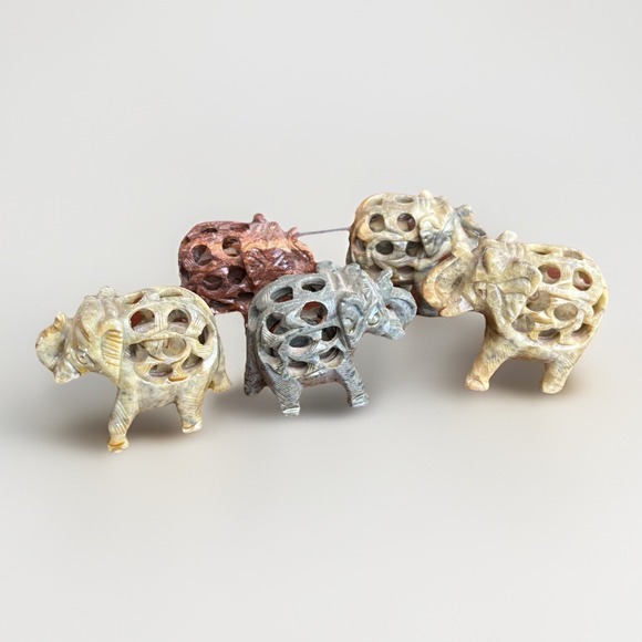 The Unbranded Brand Other - Vintage Hand Carved Soapstone Momma Elephant W/Baby Inside Figurines Lot Of 5